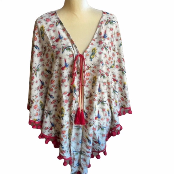America & Beyond womens Swimsuit Coverup sz s/M Parakeet Peacock Floral Print - Picture 1 of 6